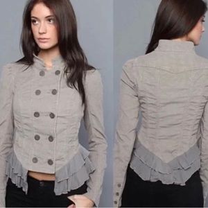 Free People Corduroy Stone Gray Peplum Military Jacket size 8